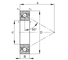 推力角接觸球軸承 BSB040072-2RS-T, 單向，接觸角 a = 60°，限制公差，兩側(cè)唇密封