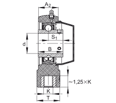 吊裝式軸承座單元 RTUEY25-TV-VA, 塑料軸承座，內(nèi)圈帶平頭螺釘?shù)耐馇蛎媲蜉S承，耐腐蝕設(shè)計(jì)，R 型密封