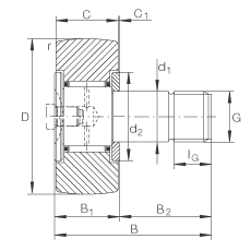螺栓型滾輪 KR16, 軸向引導(dǎo)，兩側(cè)間隙密封