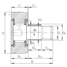 螺栓型滾輪 KRE16-PP, 軸向引導(dǎo)，帶偏心鎖圈，兩側(cè)用塑料推力平墊圈