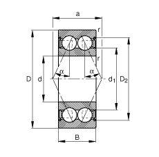 角接觸球軸承 3216-B-2Z-TVH, 根據(jù) DIN 628-3 標(biāo)準(zhǔn)的主要尺寸，雙列，兩側(cè)間隙密封，接觸角 α = 25°