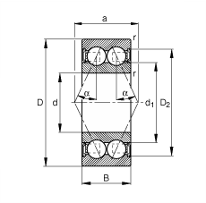 角接觸球軸承 3810-B-2RSR-TVH, 雙列，雙側(cè)唇密封，接觸角 α = 25°