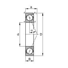 主軸軸承 B7013-E-T-P4S, 調(diào)節(jié)，成對或單元安裝，接觸角 α = 25°，限制公差