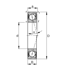 主軸軸承 B7215-C-2RSD-T-P4S, 調(diào)節(jié)，成對(duì)安裝，接觸角 α = 15°，兩側(cè)唇密封，非接觸，加嚴(yán)公差