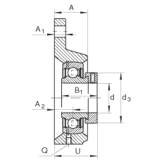 軸承座單元 PCFTR17, 帶三個(gè)螺栓孔的法蘭的軸承座單元，鑄鐵，偏心鎖圈，P型密封