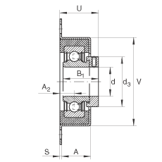軸承座單元 RCSMF12, 帶兩個螺栓孔的法蘭的軸承座單元，鋼板，橡膠襯墊，偏心鎖圈，P型密封