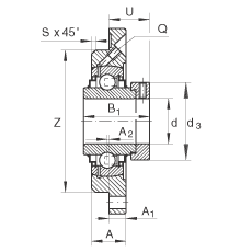 軸承座單元 RME25-N, 帶四個螺栓孔的法蘭的軸承座單元，定心凸出物，鑄鐵，偏心鎖圈，R 型密封