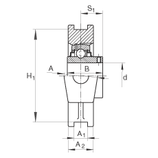 吊裝式軸承座單元 RTUEY35, 鑄鐵軸承座，內(nèi)圈帶平頭螺釘?shù)耐馇蛎媲蜉S承，R密封
