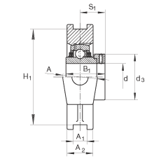 吊裝式軸承座單元 TTUE55, 鑄鐵軸承座，帶偏心鎖圈的外球面球軸承，T 型密封