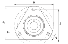 軸承座單元 RATR20, 帶三個螺栓孔的法蘭的軸承座單元，沖壓鋼板，偏心鎖圈，P型密封