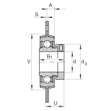 軸承座單元 RA45, 帶三個(gè)/四個(gè)螺栓孔的法蘭的軸承座單元，沖壓鋼板，偏心鎖圈，P型密封