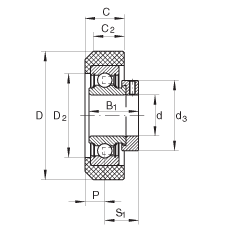 外球面球軸承 RCRA20/46-FA106, 帶橡膠插入件，偏心鎖圈定位， 兩側(cè) P 型密封