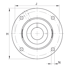 軸承座單元 RMEO80, 帶四個螺栓孔的法蘭的軸承座單元，鑄鐵，定心凸出物，偏心鎖圈，系列 63，R密封