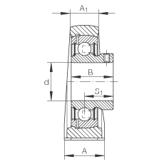 直立式軸承座單元 PSHEY12, 鑄鐵軸承座，內(nèi)圈帶平頭螺釘?shù)耐馇蛎媲蜉S承，P 型密封