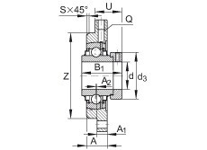 軸承座單元 RMEO80, 帶四個螺栓孔的法蘭的軸承座單元，鑄鐵，定心凸出物，偏心鎖圈，系列 63，R密封