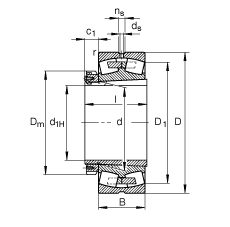 調(diào)心滾子軸承 230/800-K-MB + H30/800, 根據(jù) DIN 635-2 標(biāo)準(zhǔn)的主要尺寸, 帶錐孔和緊定套